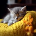 Katze, gelber Strickpullover, kitten, knitted yellow sweater